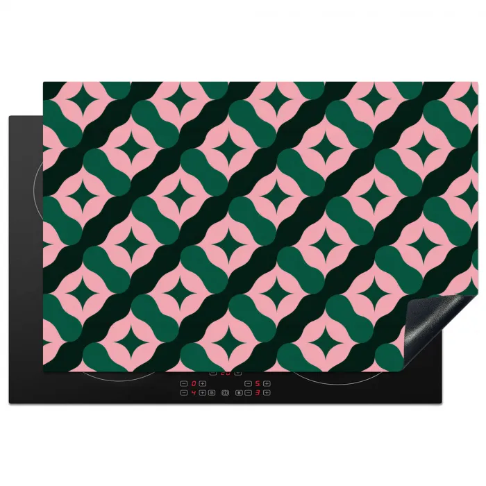Groen - Roze - Retro - Sterren Inductie beschermer vinyl 3mm klein 276 -3d