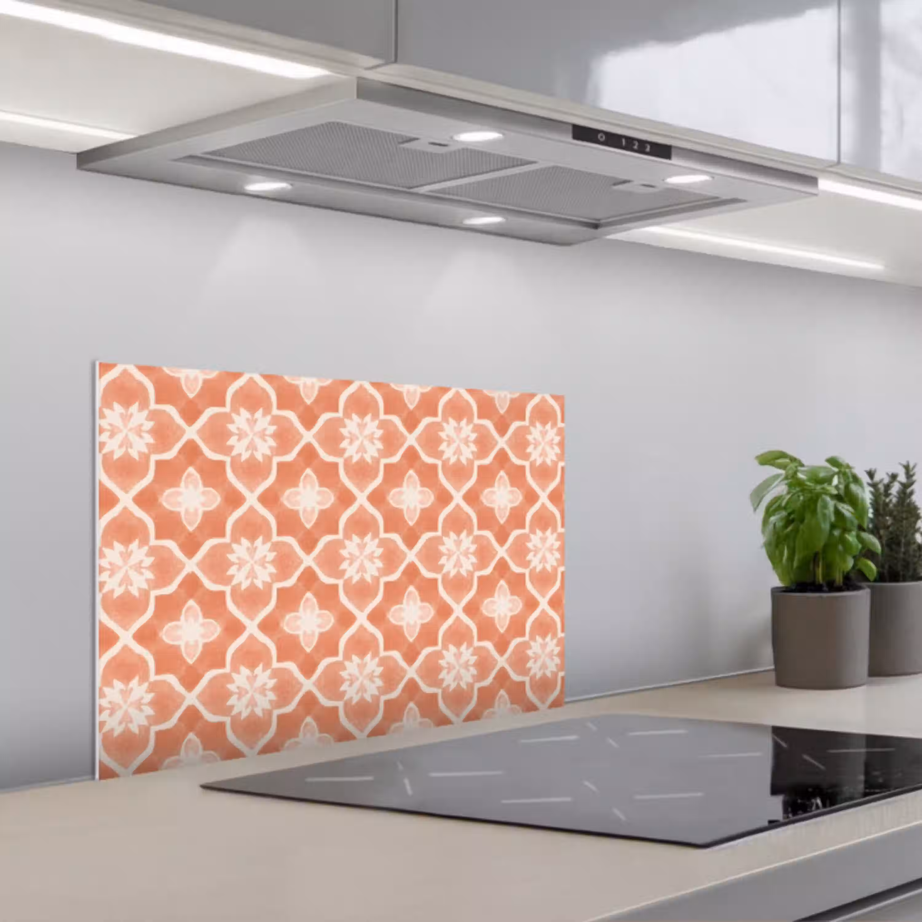 Tegelpatroon - Arabesk - Vintage - Terracotta keuken achterwand spatscherm klein 900 -3d_schuin