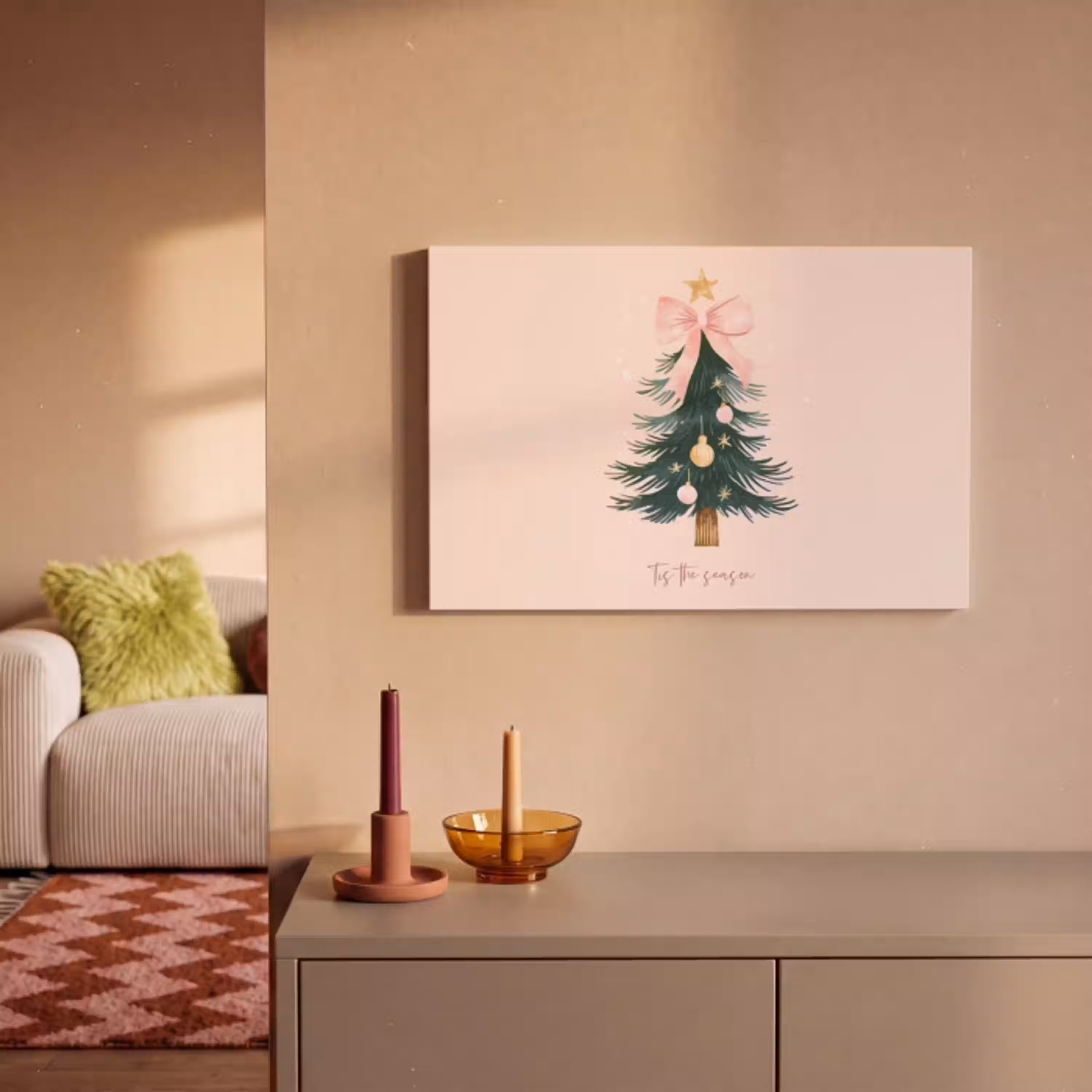 Christmas Season - Kerst - Kerstboom - Roze canvas 2cm klein -sfeer1