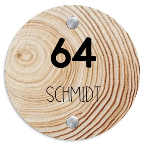 Holzmaserung - Modern Naambord Rond klein -3d