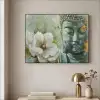 Boeddha - Groen - Lotusbloem - Wit Textielframe zwart klein -sfeer2
