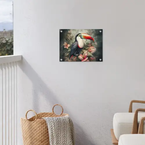 Toekan - Vogels - Bloemen - Planten - Tropisch tuinposter los doek klein -sfeer8
