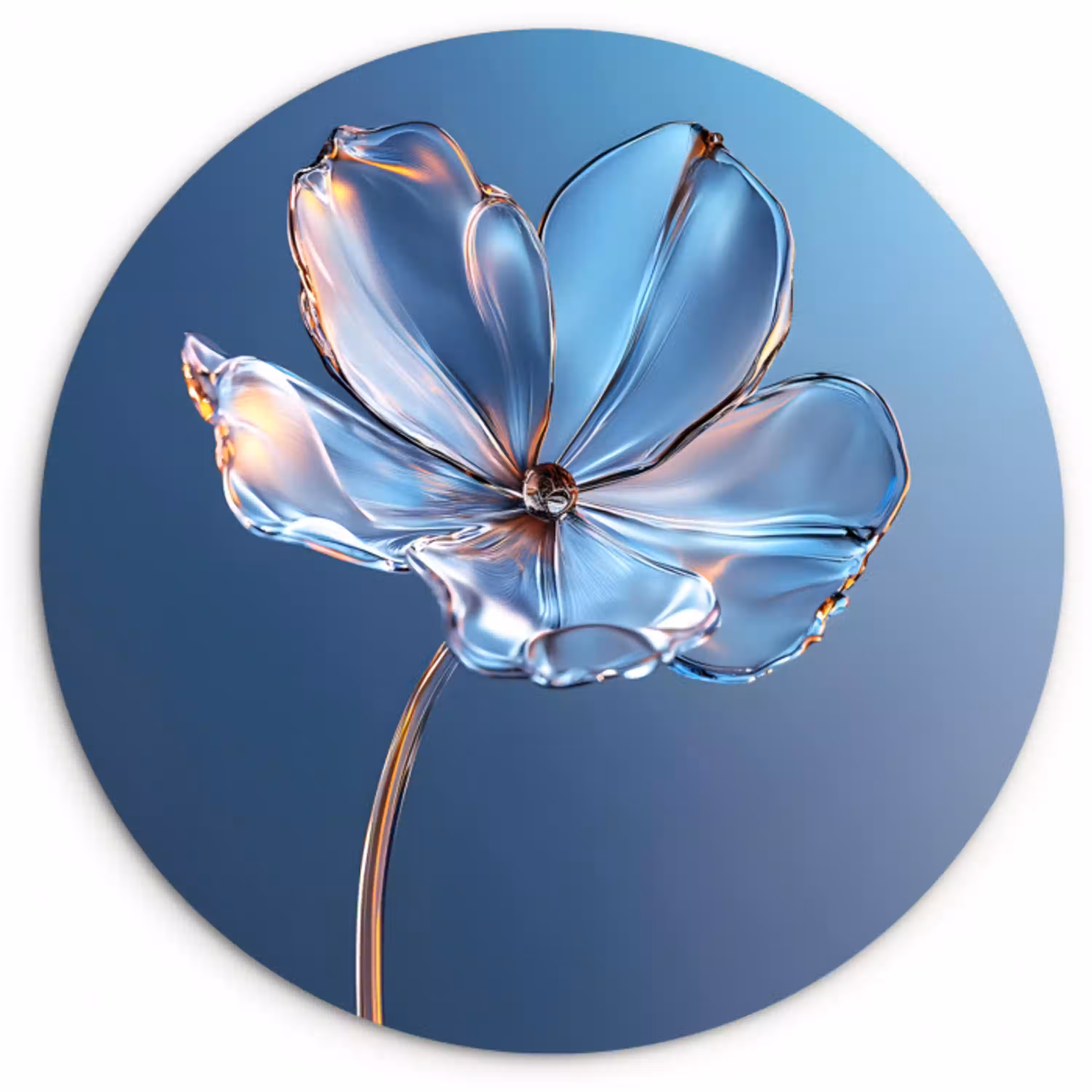 Blauw - Bloem - Glazen - Sierlijk Wandcirkel plexiglas klein -3d