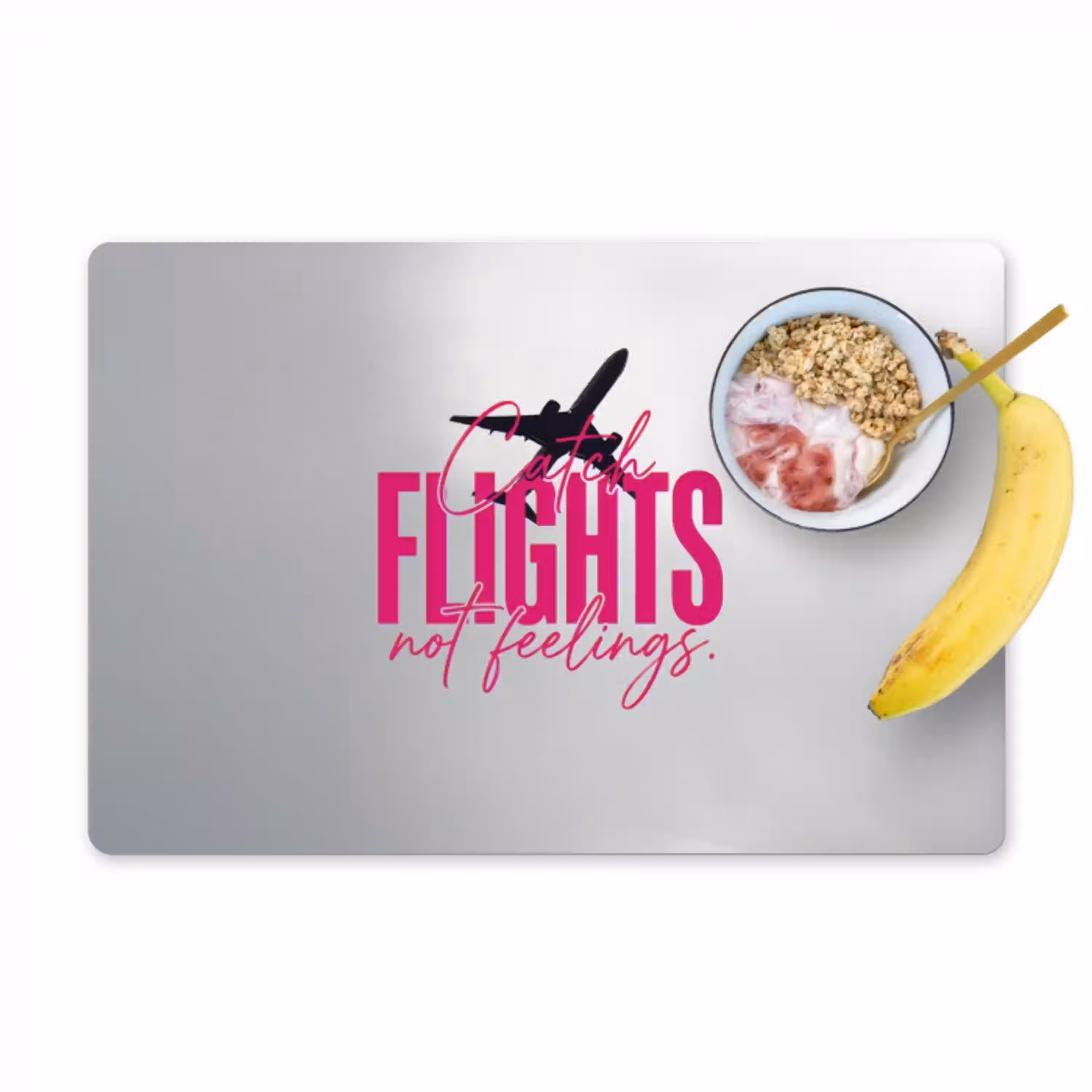 Catch flights not feelings - Vliegtuig - Roze Placemat vinyl groot -zzzproduct_Kitchenyeah-website