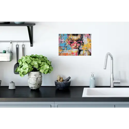Zonnebril - Vrouw - Kleurrijk - Verfspetters Muursticker klein -keuken