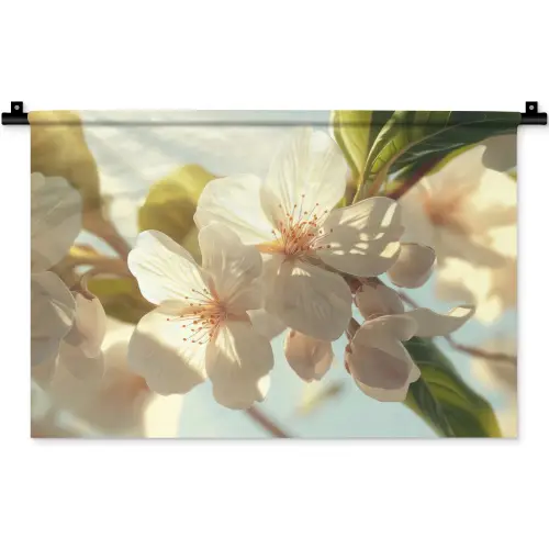 Bloesems - Wit - Zonnestralen -  Bloemblaadjes Wandkleed katoen klein -zz3d