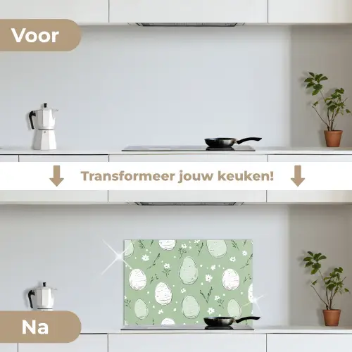 Groen - Eieren - Patroon keuken achterwand spatscherm klein -voor_na_NL