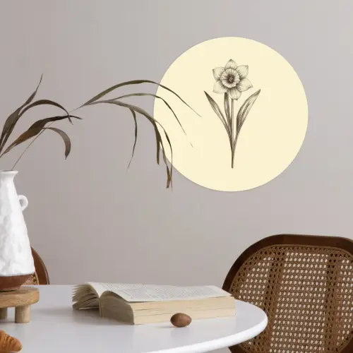 Zwart - Narcis - Illustratie Wandcirkel behangsticker klein -sfeer3
