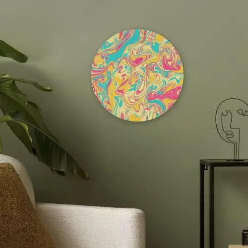 Geel - Roze - Blauw - Retro Akoestische PET Vilt - Rond klein -sfeer2