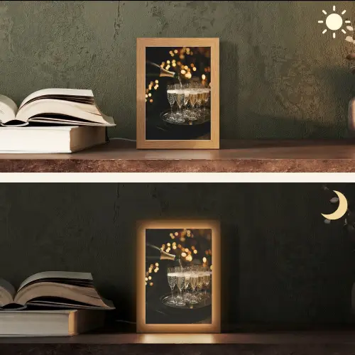 Lichtjes - Champagne - Dienblad - Glazen Light Box met kabel (Tafellamp) klein -sfeer3