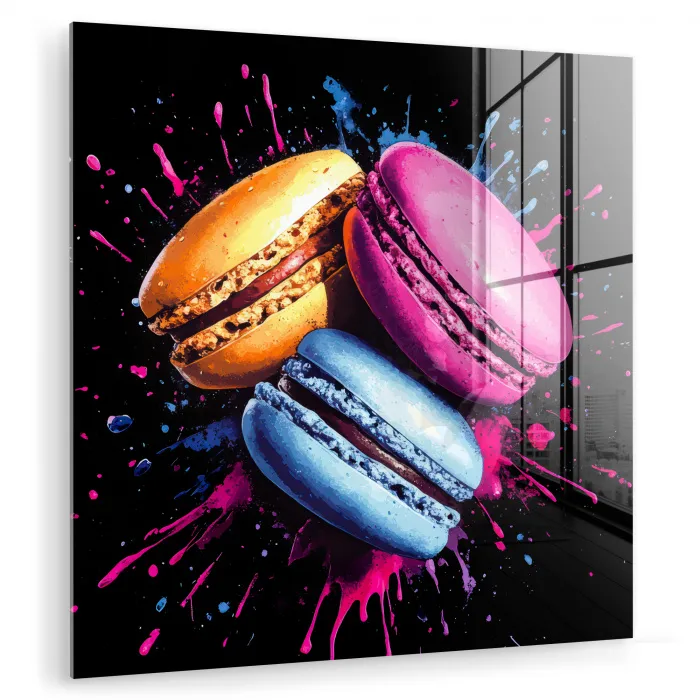 Macarons - Dessert - Graffiti - Kleurrijk - Roze - Blauw - Geel plexiglas 5mm klein -zzzproduct_nieuw