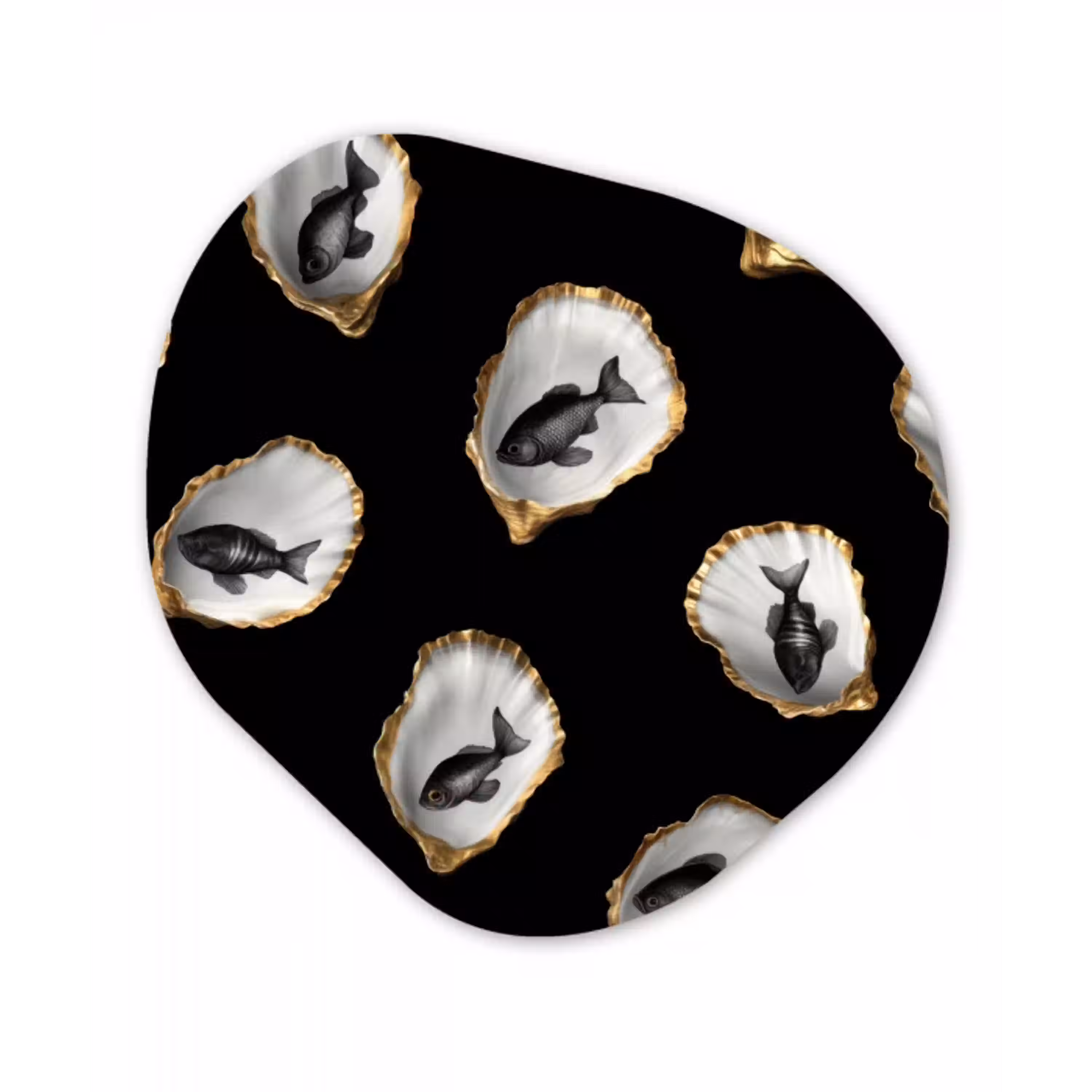 Oesters - Zwart - Vissen - Goud Wandcirkel Organisch Forex 3mm klein -3d
