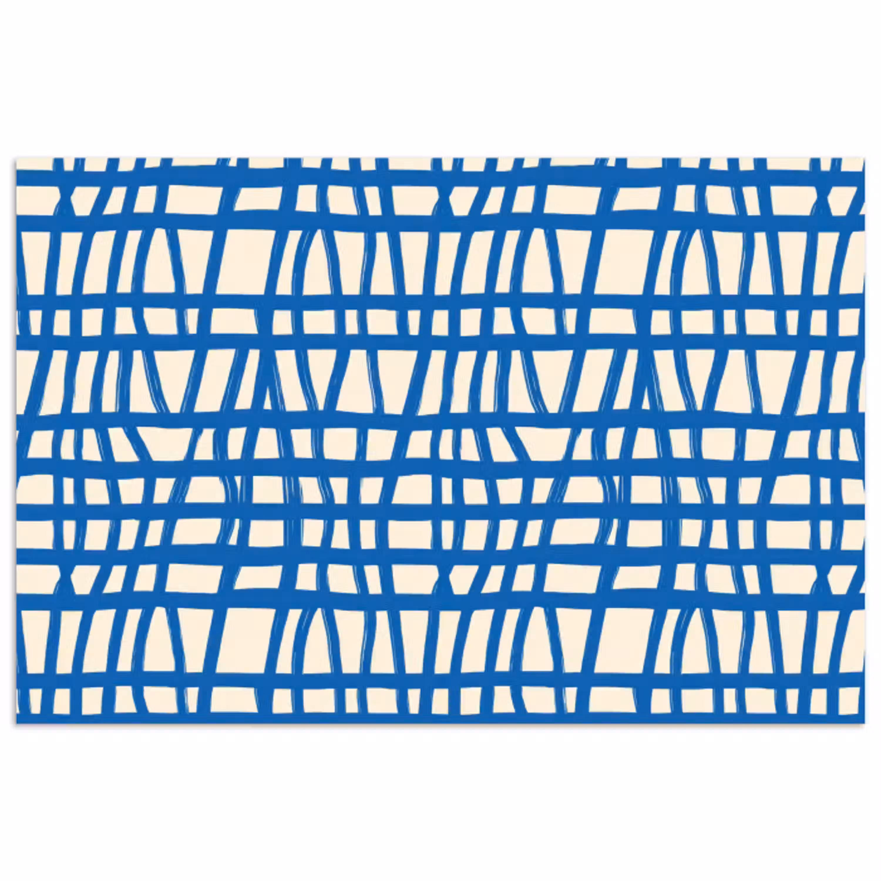 Ruitpatroon - Blauw - Crème poster papier klein 62 -3d