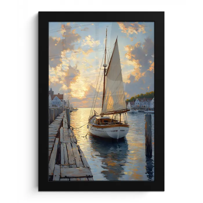 Zeilboot - Zon - Pier - Hout fotolijst zwart zonder passe partout klein -3d