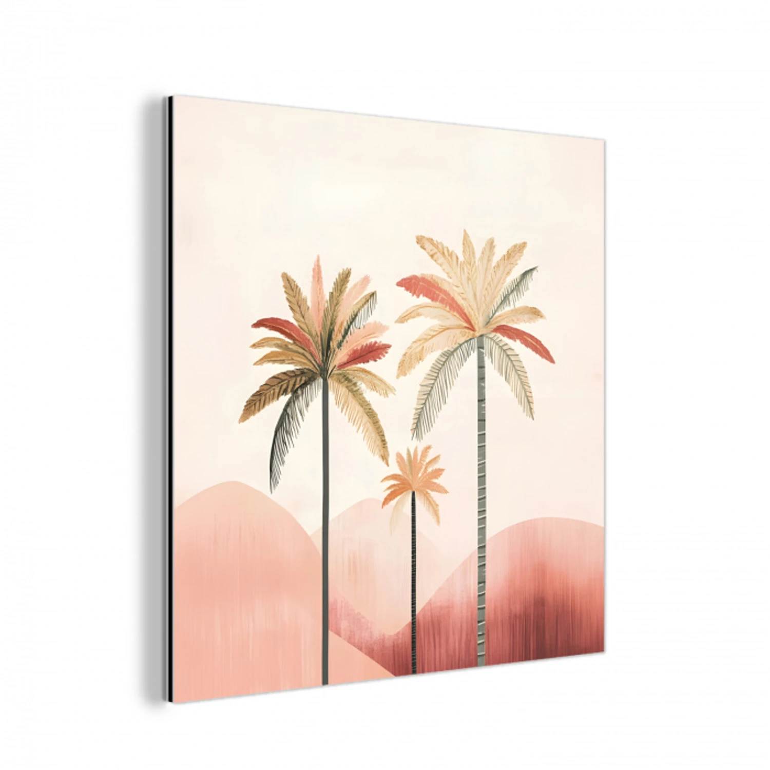 Palmbomen - Heuvels - Minimalistisch - Zachtroze aluminium wit klein -3d