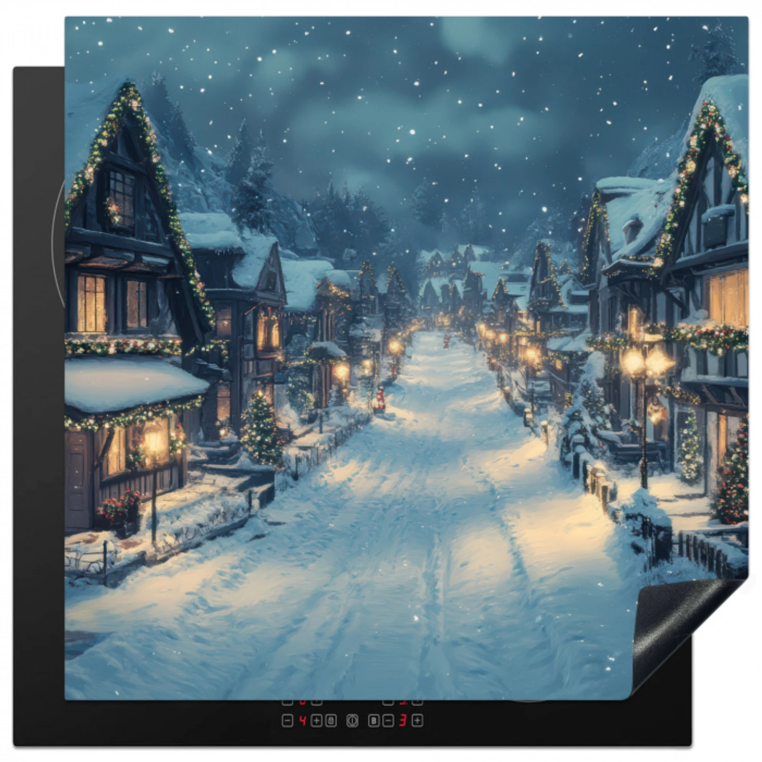 Kerstdorp - Kerst - Sneeuw - Winter Inductie beschermer vinyl 3mm middel -3d
