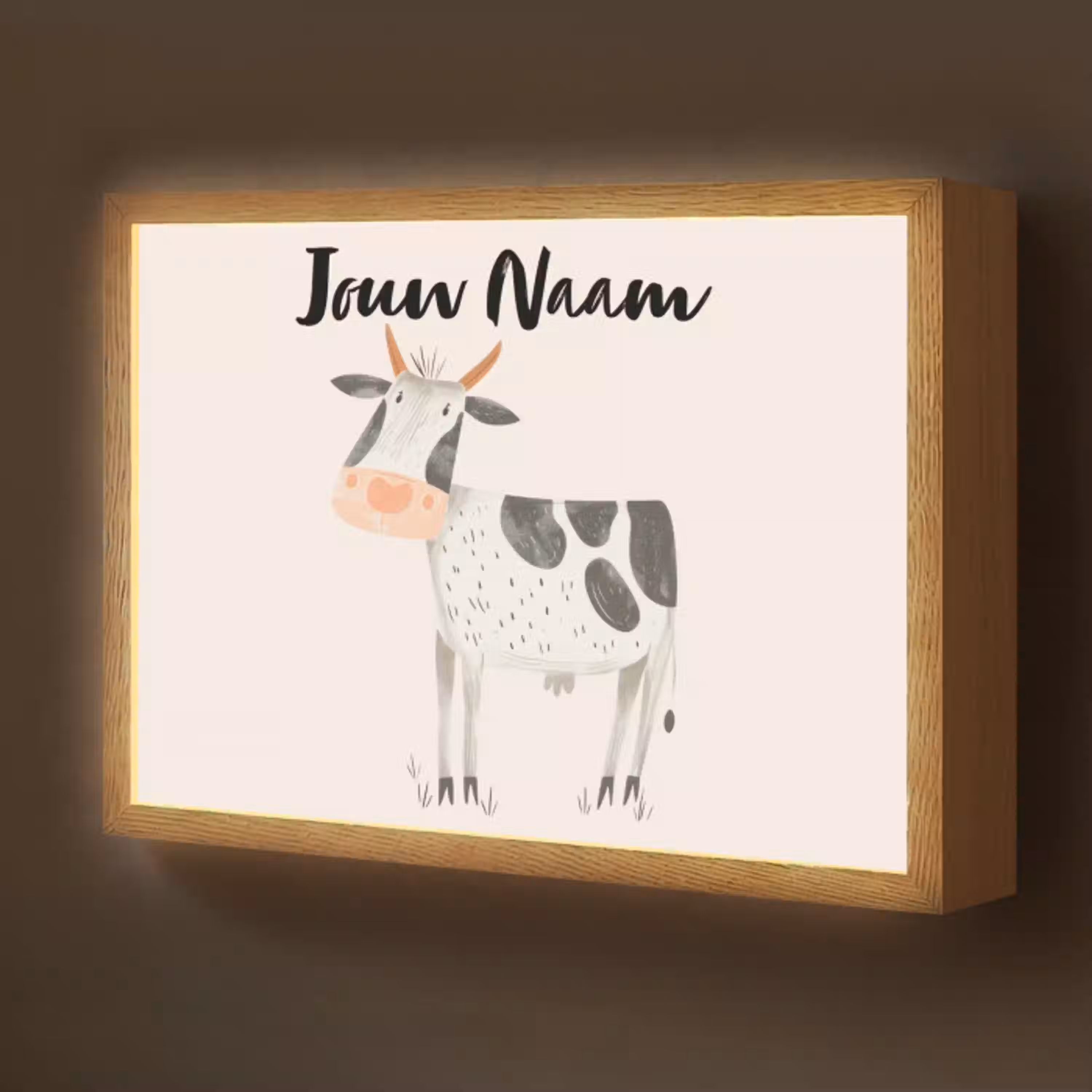 Koe - Boerderij dier - Dieren - Pastel kleuren Light Box met batterij (Wandlamp kind) middel -z3d_website