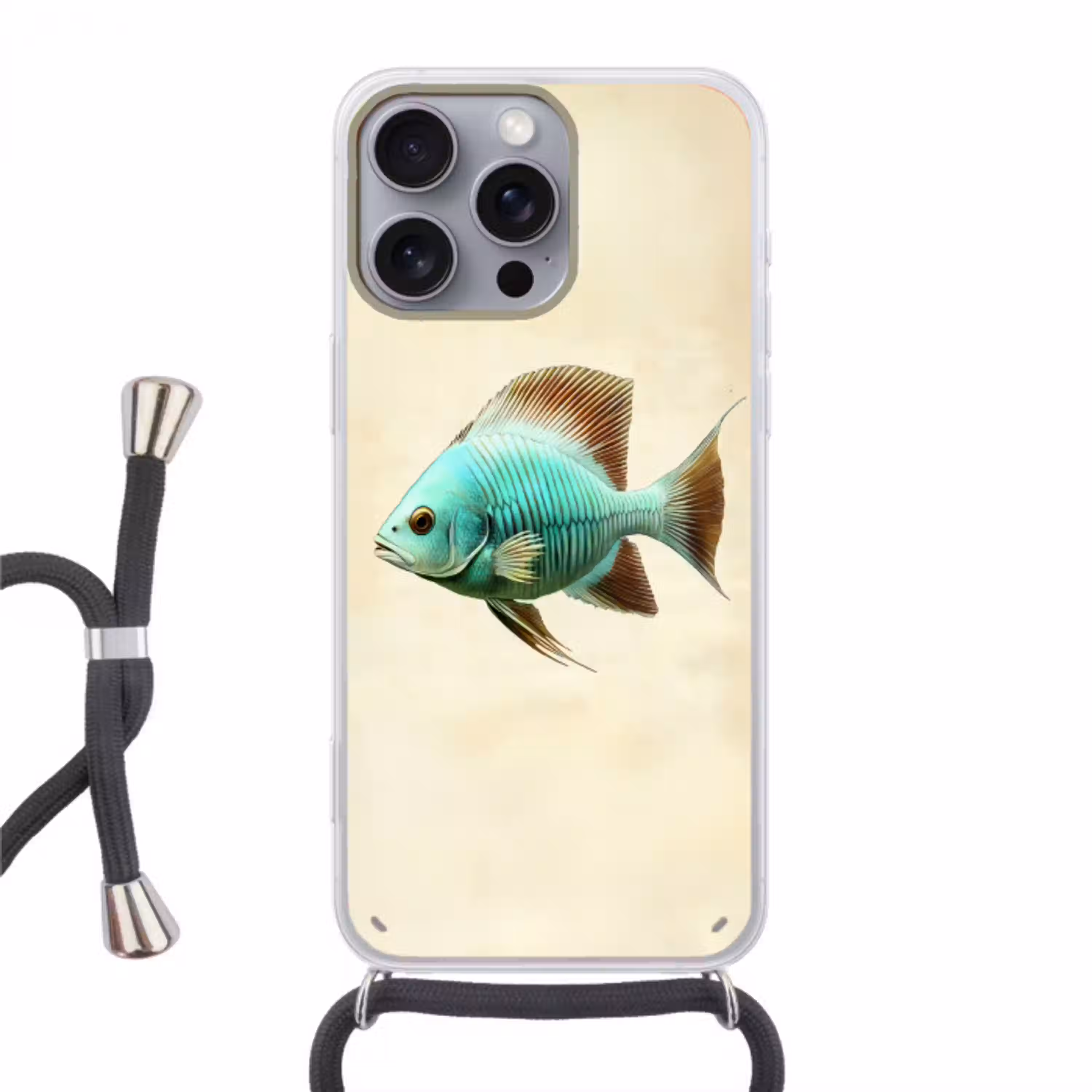 Schubben - Vis - Mint - Minimalistisch Hoesje iPhone 16 Pro Max met koord klein -3d