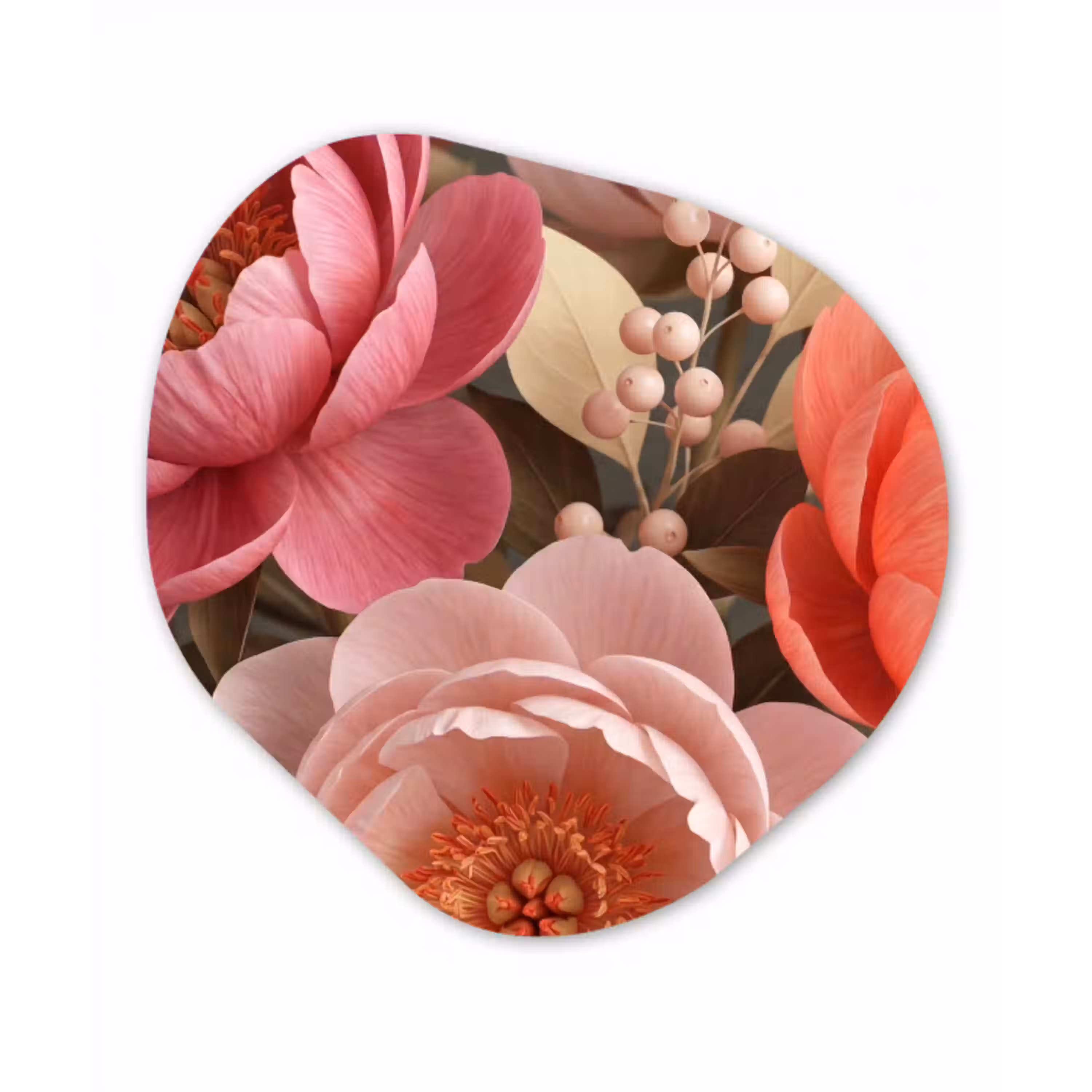 Bloemen - Bloesem - Zacht - Koraal - Decoratie Wandcirkel Organisch Aluminium middel -3d