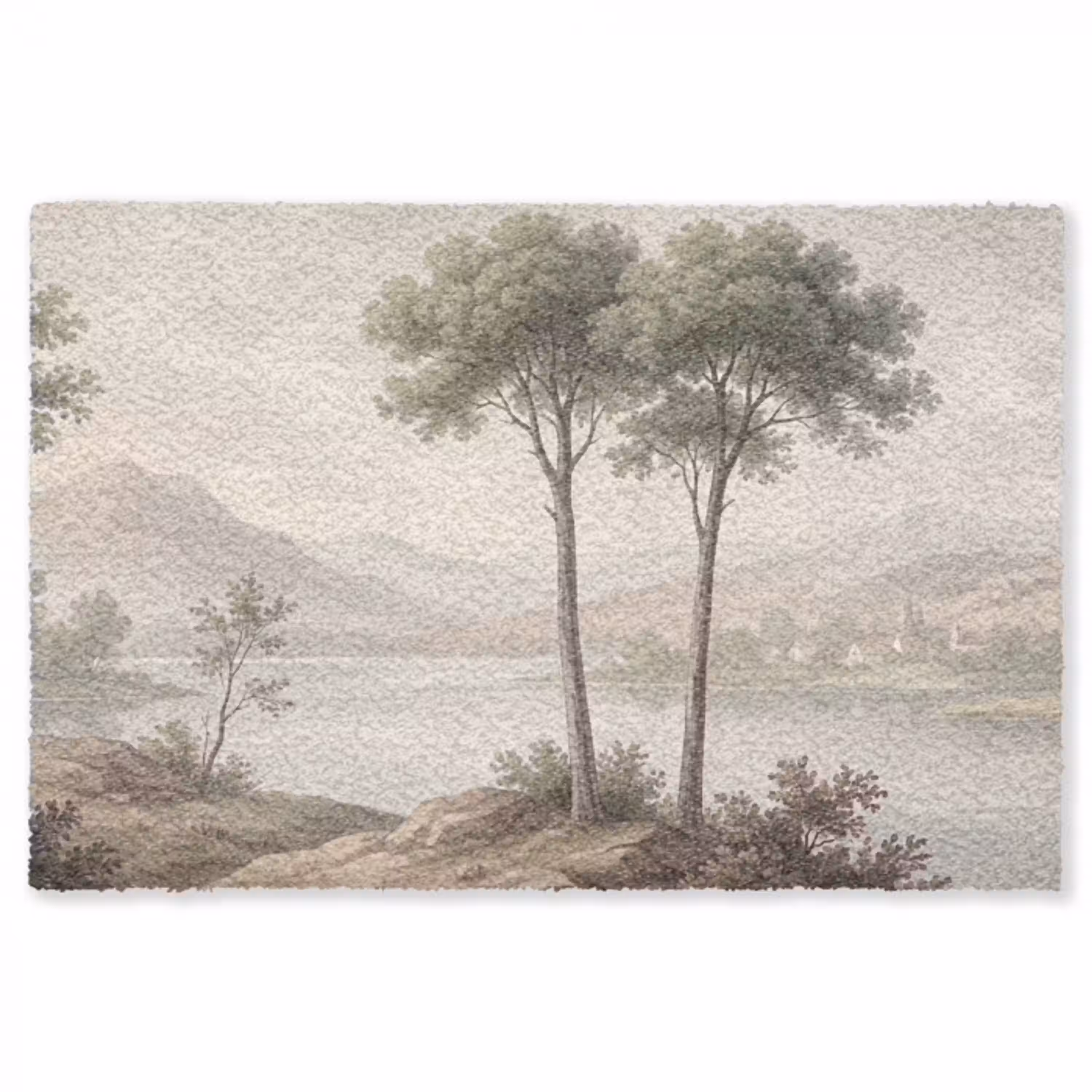 Bomen - Meer - Bergen - Illustratie Vloerkleed Rechthoek klein -3d