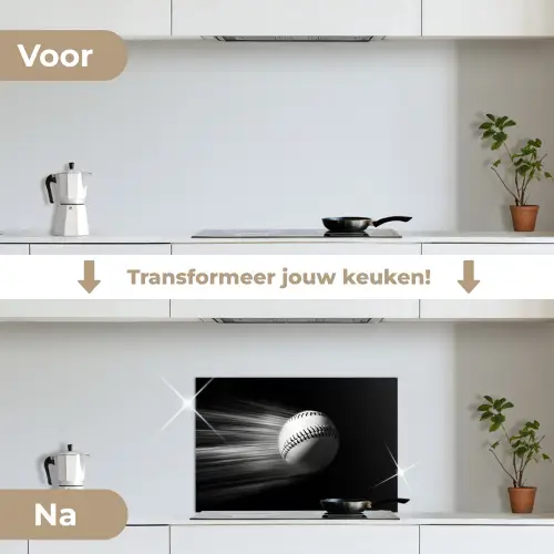 Honkbal - Wit - Vliegt keuken achterwand spatscherm klein -voor_na_NL