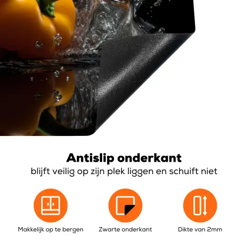 Paprika - Water - Zwart - Groente - Rood - Geel Inductie beschermer vinyl 3mm klein -zzzzzzz-td-onderkant