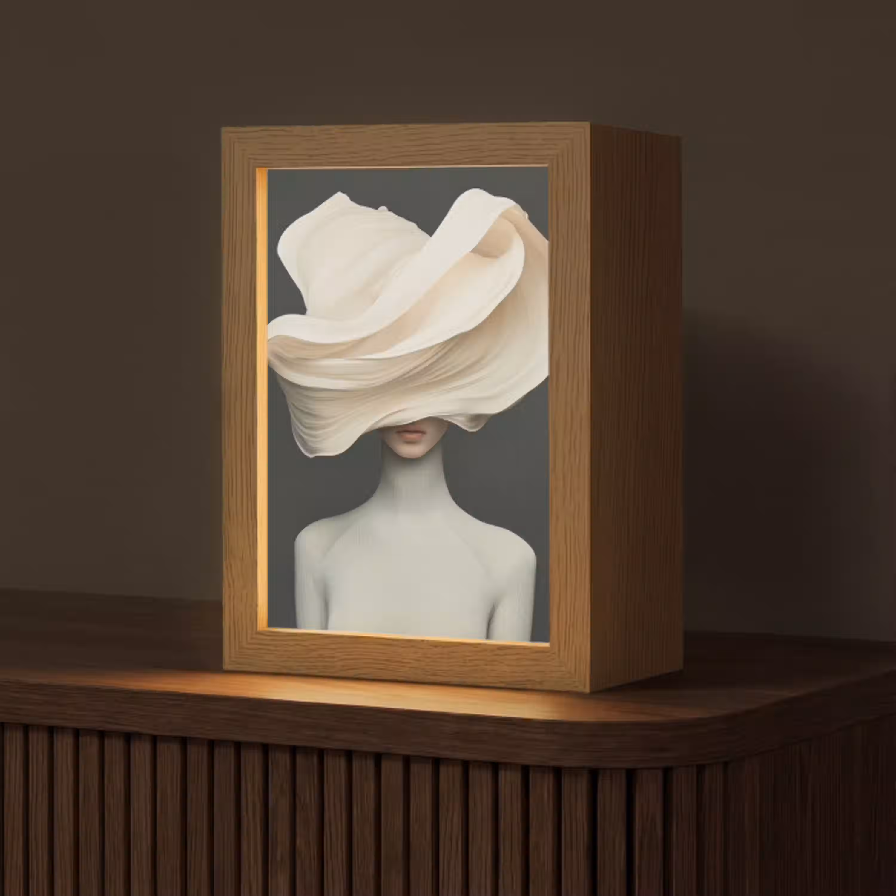 Vrouw - Beige - hoed Light Box met kabel (Tafellamp) klein -z3d_website