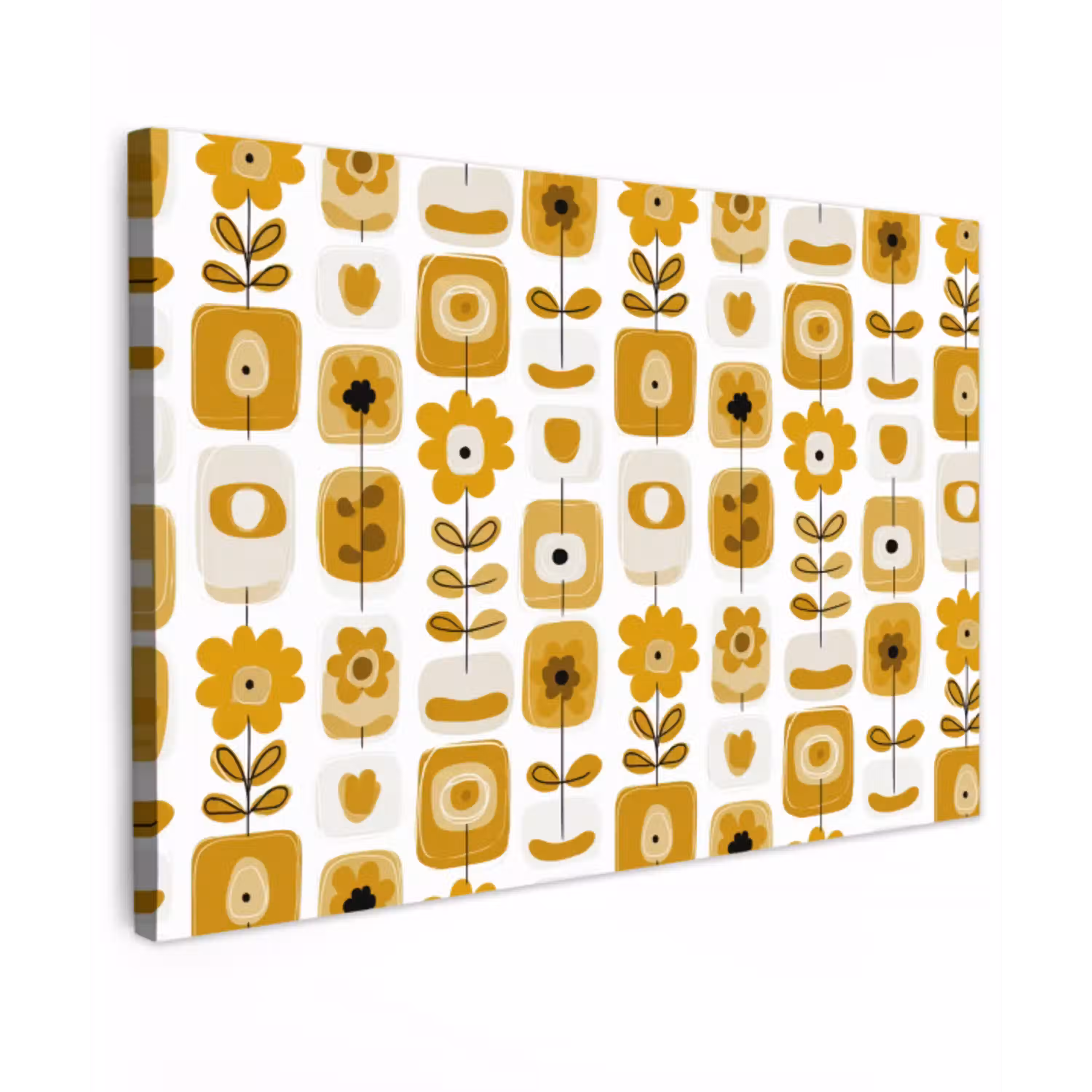 Retro - Abstract - Bloemen - Okergeel Tuinposter op houten frame 2 cm dik klein 845 -3d