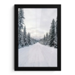 Weg - Sneeuw - Naaldbos - Winter - Avontuurlijk fotolijst zwart zonder passe partout klein -3d