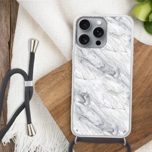 Wervelende - Grijsstructuur - Marmer - Wit Hoesje iPhone 16 Pro Max met koord klein 804 -sfeer4