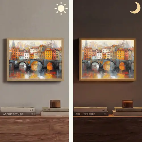 Gracht - Huizen - Kunst - Art Light Box met batterij (Wandlamp) middel -sfeer3