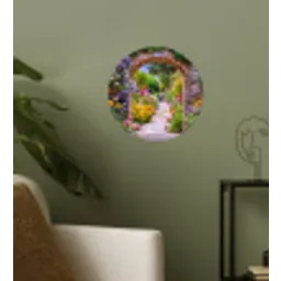 Doorkijk - Bloemen - Pad - Natuur Wandcirkel behangsticker klein -sfeer2