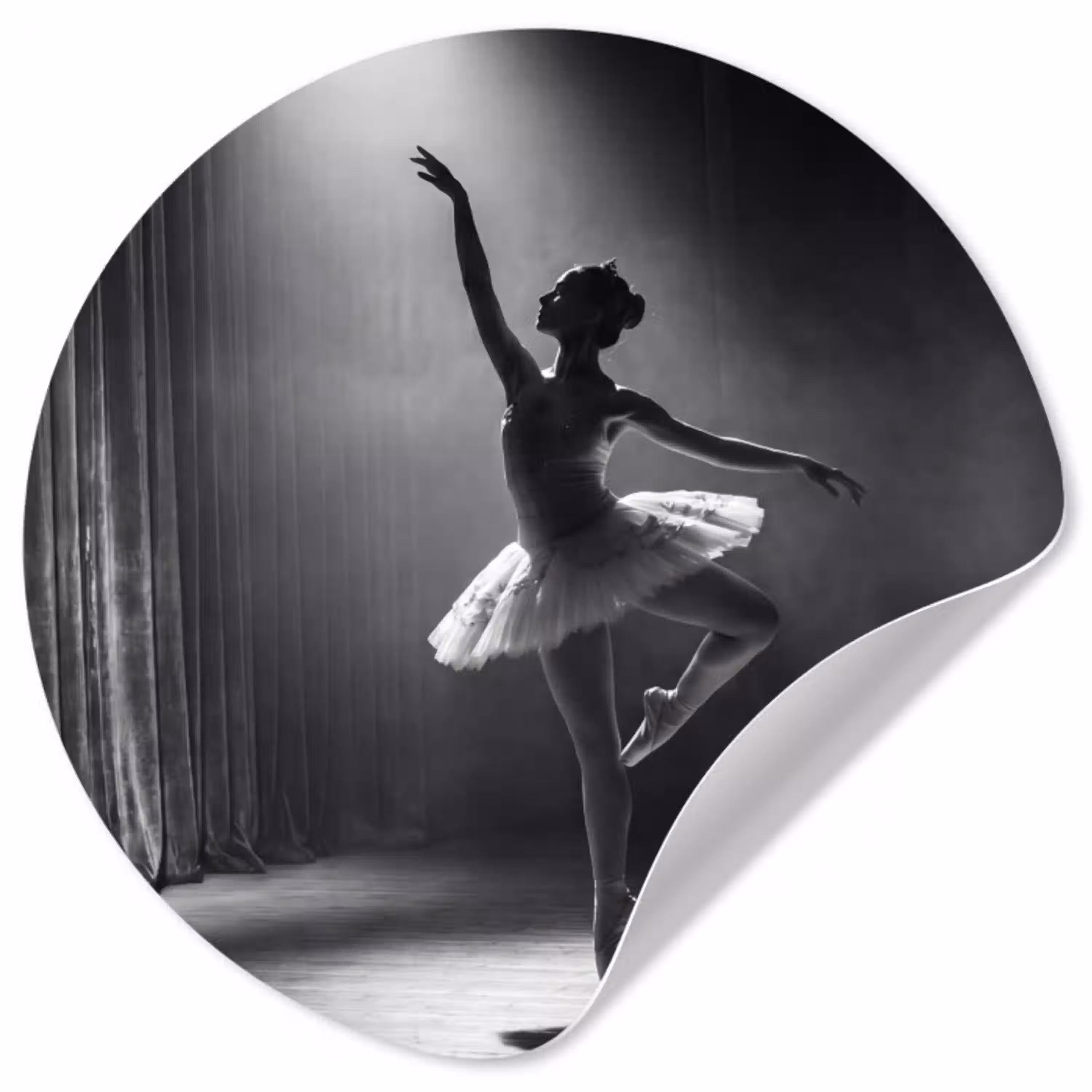 Danser - Podium - Zwart-wit - Kunst - Klassiek Wandcirkel behangsticker klein -3d