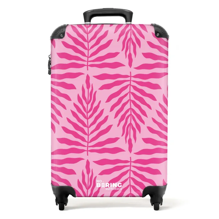 Patroon van bladeren in licht- en donkerroze NBS - Handbagage koffer - Kinderen Unisex middel -productfoto_recht