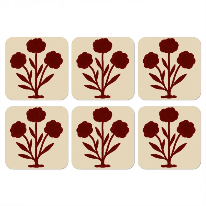 Bloemen - Bladeren - Rood - Minimalistisch onderzetter kurk middel -3d