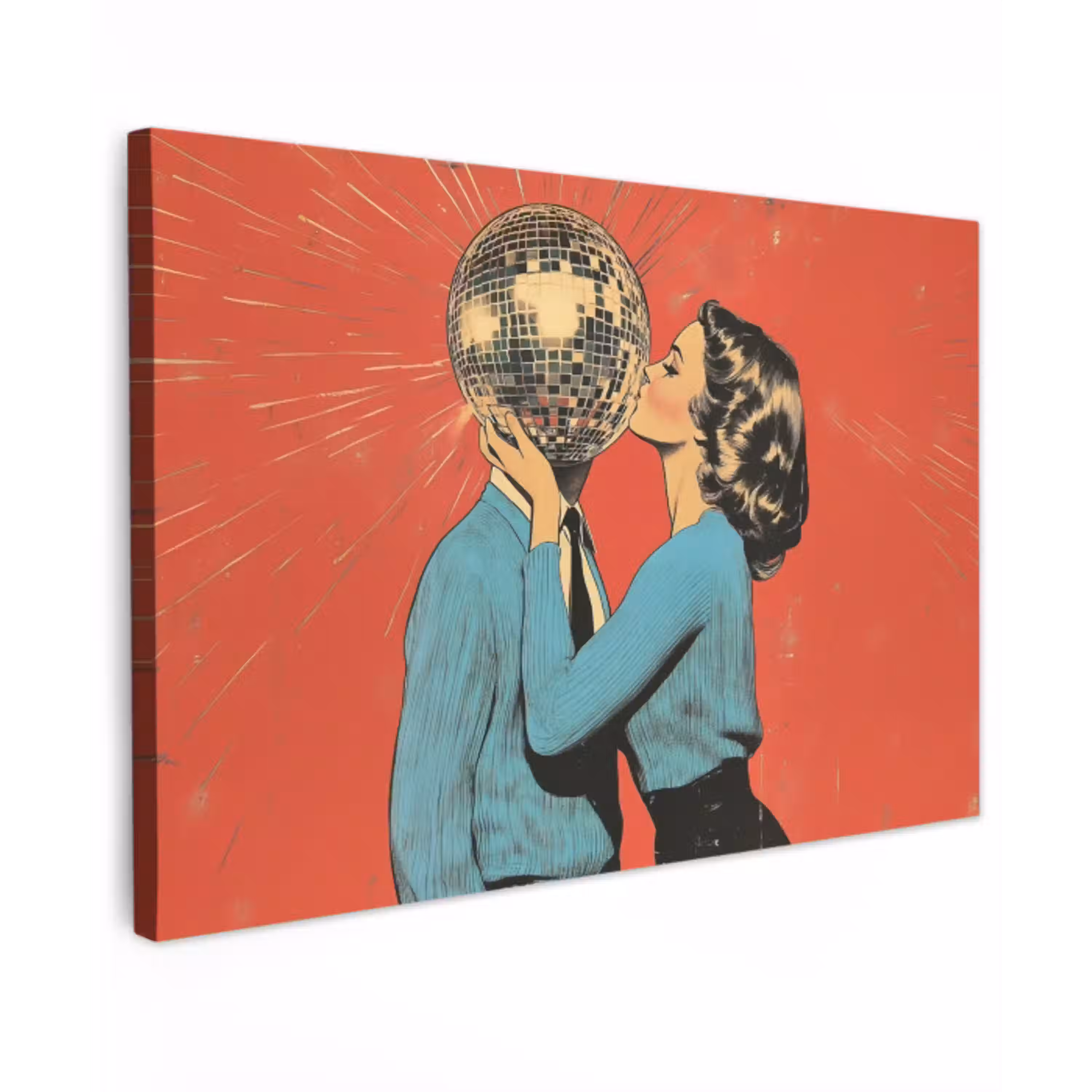 Vrouw - Retro - Discobal - Kus Tuinposter op houten frame 2 cm dik klein -3d