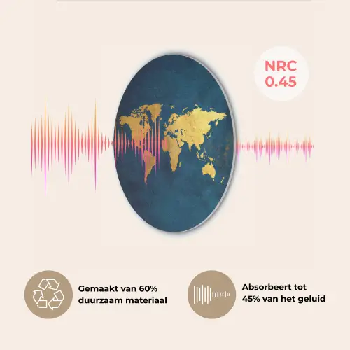 Wereldkaart - Goud - Donkerblauw Akoestische PET Vilt - Rond klein -USP_NL