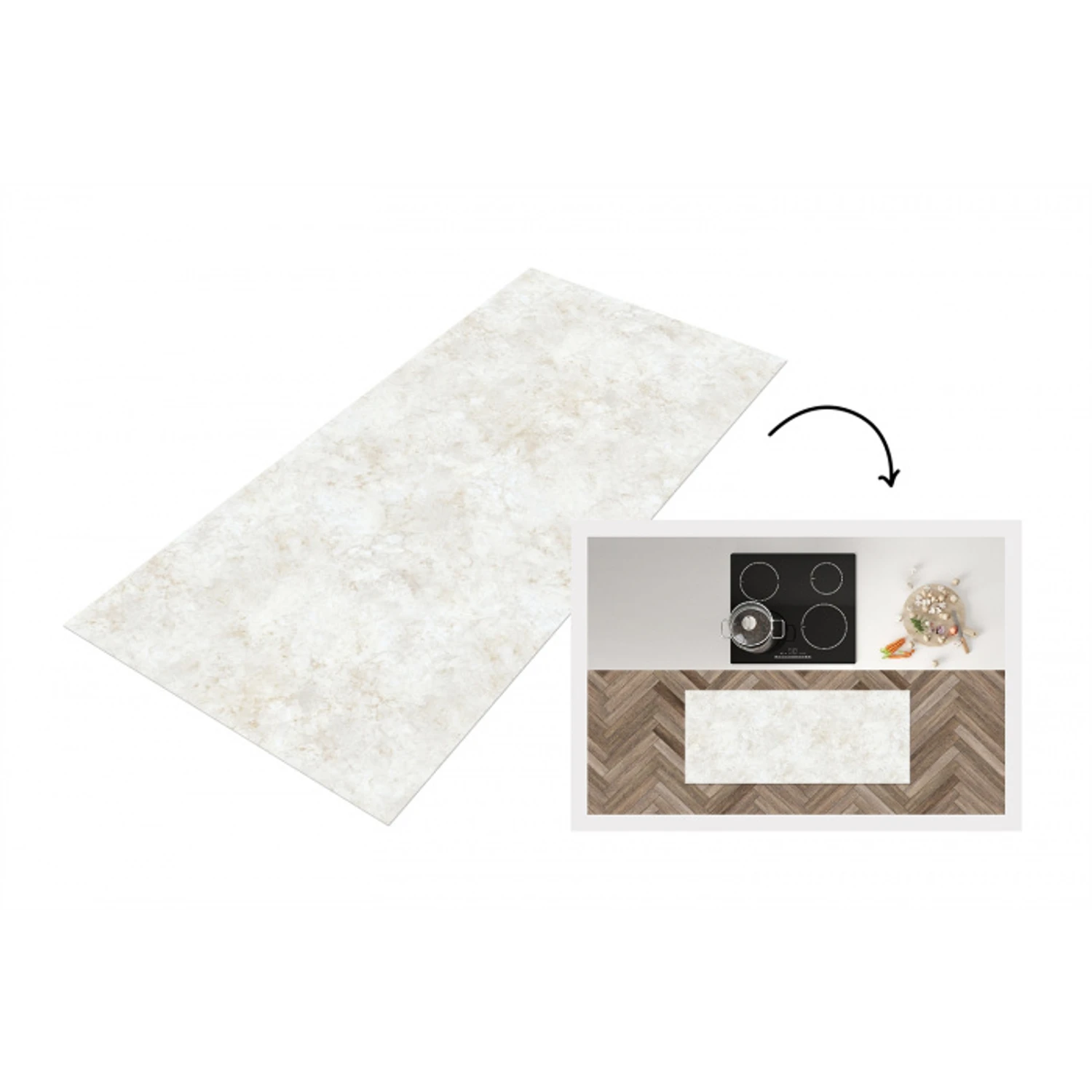 Beige - Marmer - Aders Keukenloper - keukenmat middel 536 -3d