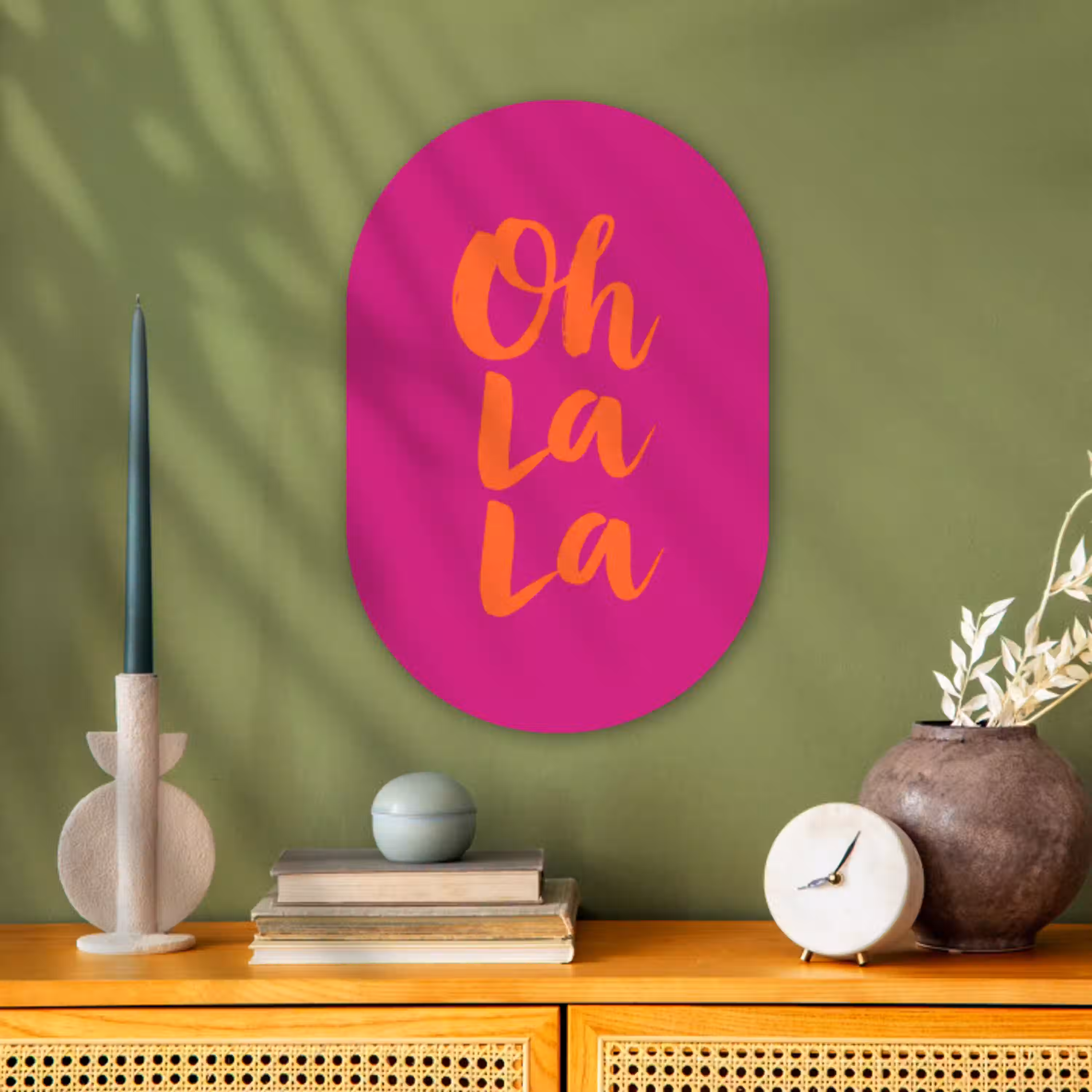 Oh la la - Roze - Oranje - Minimalistisch Wandcirkel Ovaal Forex klein -sfeer2