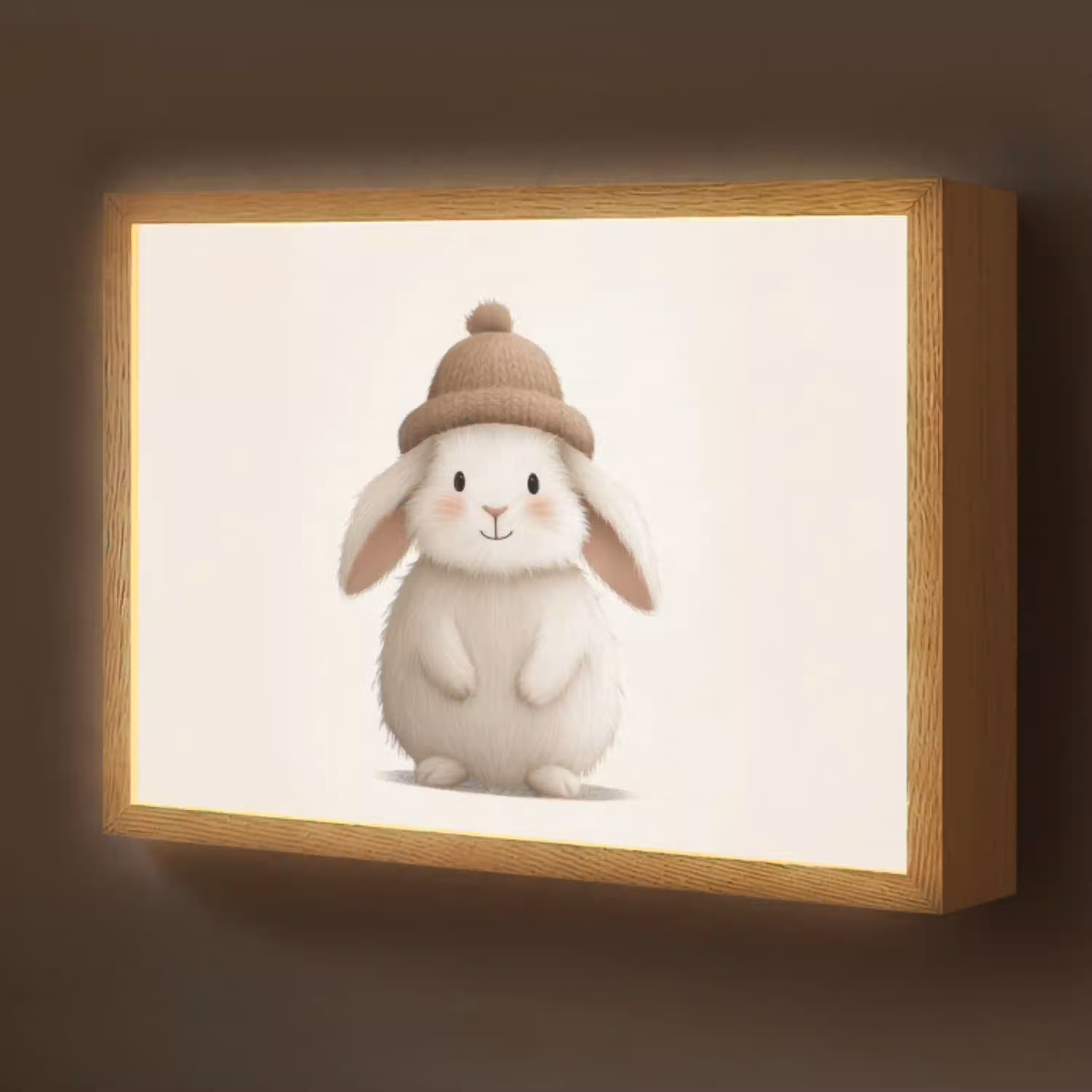 Konijn - Muts - Oren - Beige Light Box met batterij (Wandlamp kind) middel -z3d_website