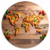 Wereldkaart - Pizza - Houten ondergrond Wandcirkel kunststof plaat 5mm dik klein -3d