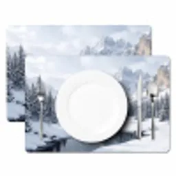 Sneeuwlandschap - Bergen - Rivier - Winter Placemat vinyl groot -zzsfeer2_Kitchenyeah-website