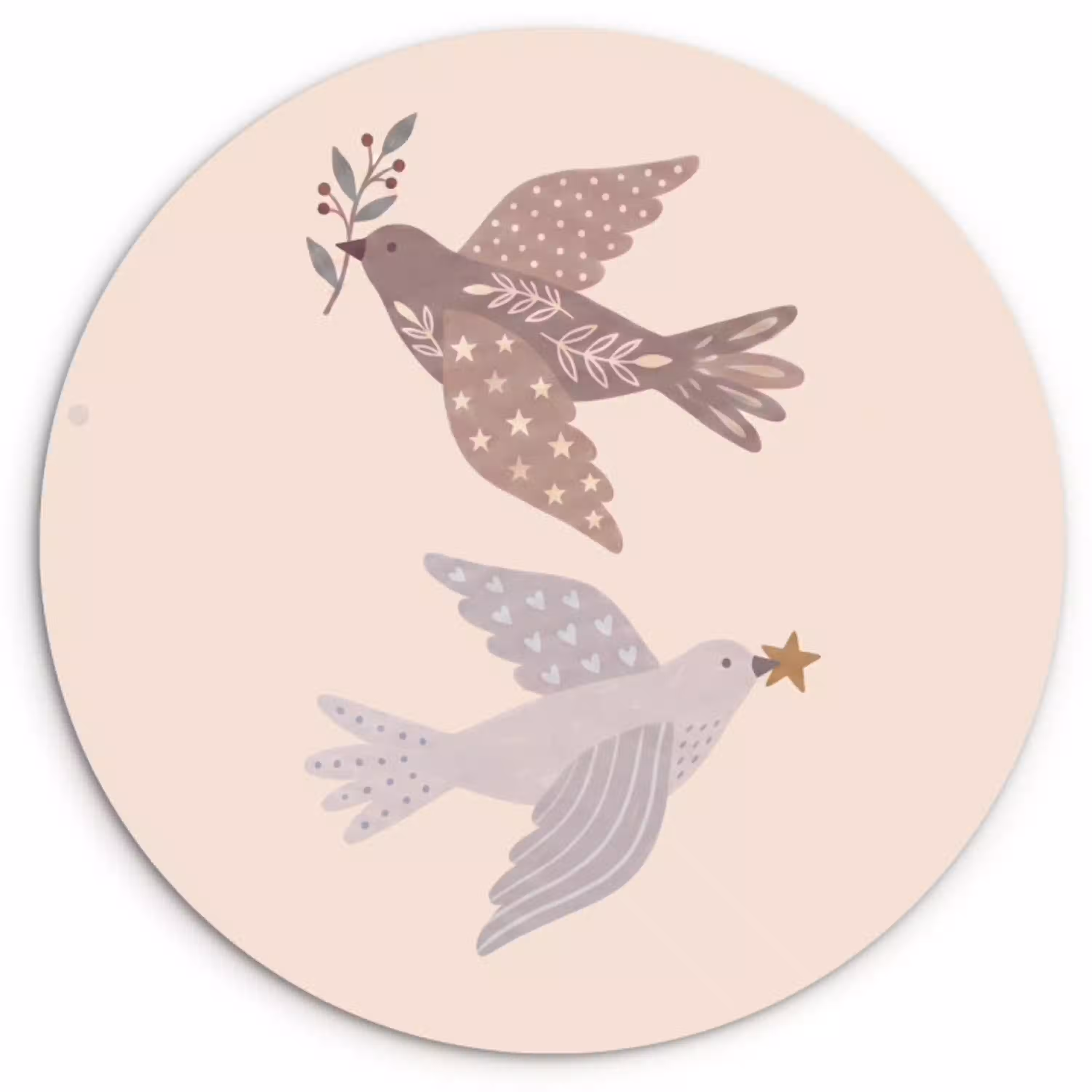 Vogel - Bessen - Natuur - Modern - Beige Wandcirkel kunststof plaat 5mm dik klein -3d