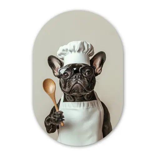Bril - Hond - Kok Wandcirkel Ovaal Glas middel -3d