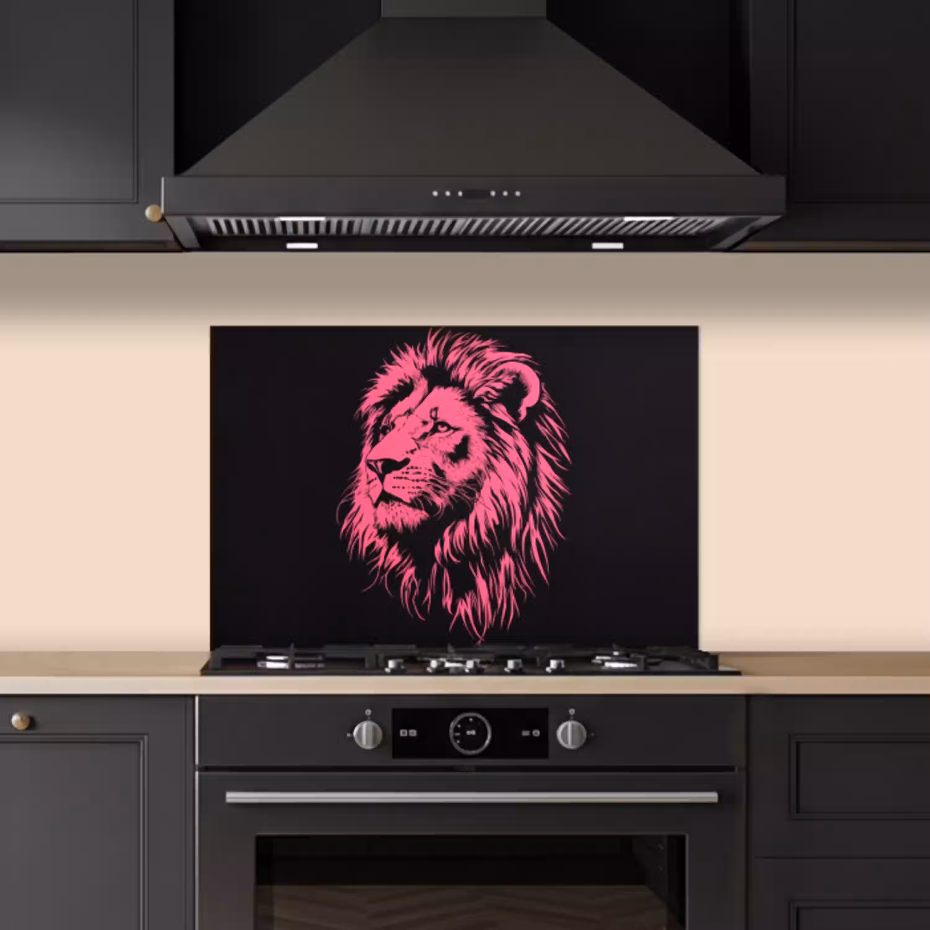 Leeuw - Zwart - Roze - Neon keuken achterwand spatscherm klein -sfeer1
