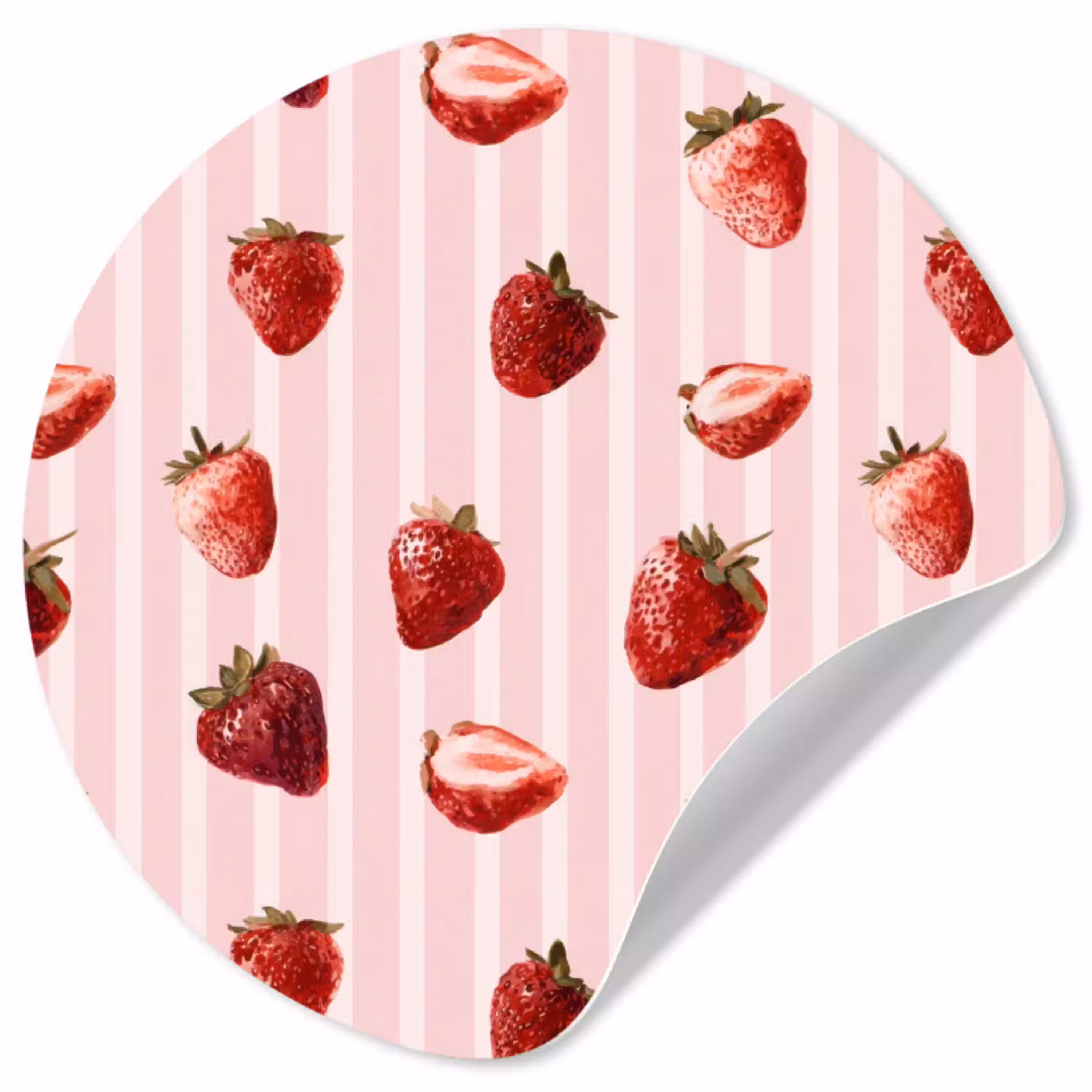 Strepen - Aardbei - Roze Wandcirkel behangsticker klein 186 -3d