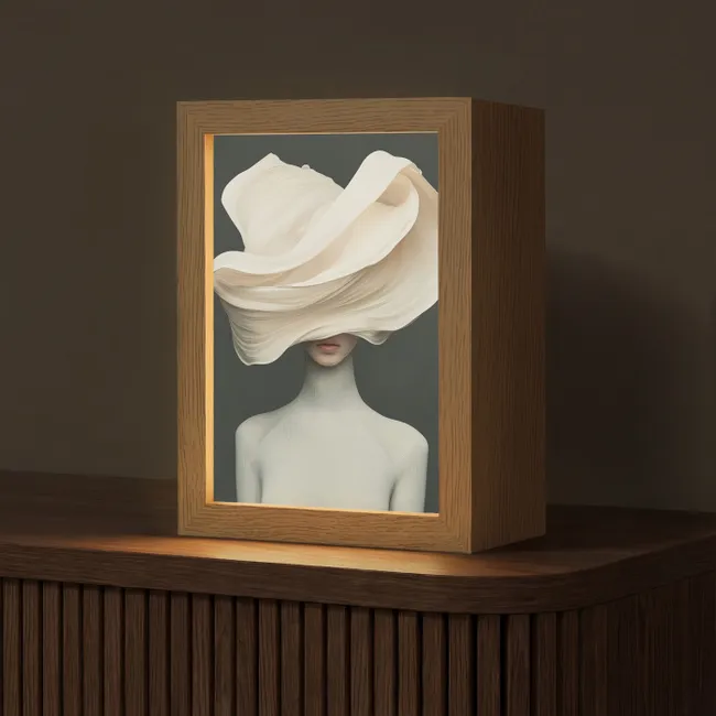 Tafellamp - Vrouw - Beige - hoed