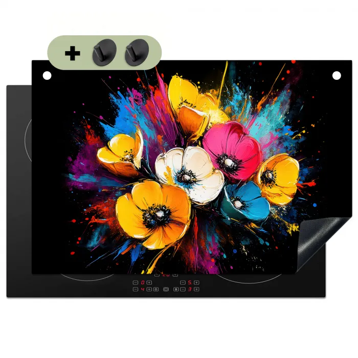 Bloemen - Kleurrijk - Graffiti - Modern - Boeket Inductie beschemer met haakjes klein -3d