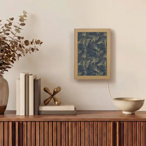 Abstract - Lijnen - Blauw - Goud Light Box met kabel (Tafellamp) klein 925 -sfeer2