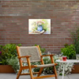 Vaas - Delftsblauw - Madeliefjes Tuinposter op houten frame 2 cm dik klein -sfeer3